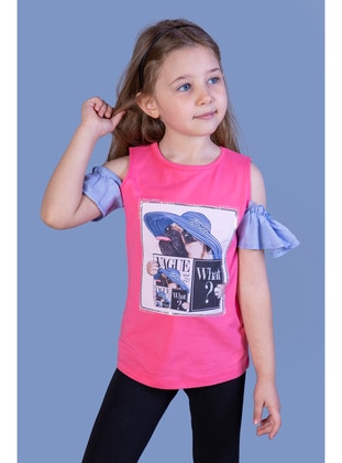Toontoy Kız Çocuk Şapkası Garnili Köpek Baskılı Tişört-Fuşya