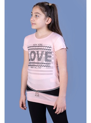 Toontoy  Kız Çocuk T-Shirt Love Varak Baskı-Pudra