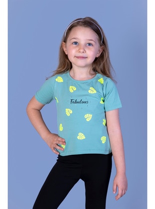 Toontoy Kız Çocuk Yaprak Desenli Fabulous Baskılı Tişört-Yeşil