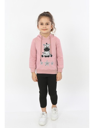Girl's Starry Zebra Printed Hooded Sweatshirt Dark Powder