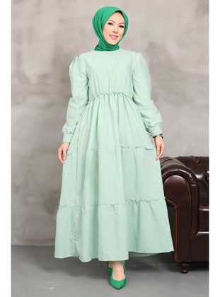 Green - Unlined - Modest Dress - İmaj Butik
