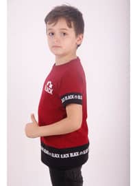 Boy's Black Printed T-Shirt Burgundy