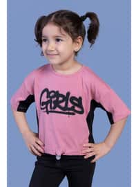 Printed - Crew neck - Unlined - Dusty Rose - Girls` T-Shirt