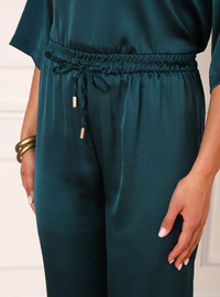 Elastic Waist Stoper Detail Satin Trousers Petrol Refka