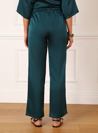 Elastic Waist Stoper Detail Satin Trousers Petrol Refka