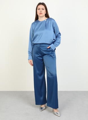 Navy Blue - Plus Size Pants - Alia