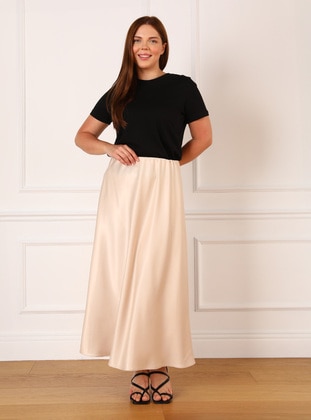 Light Beige - Plus Size Skirt - Alia