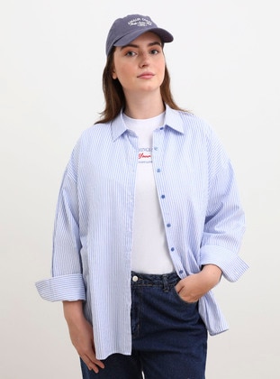 White - Blue - Plus Size Blouse - Alia