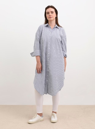 White - Blue - Plus Size Tunic - Alia