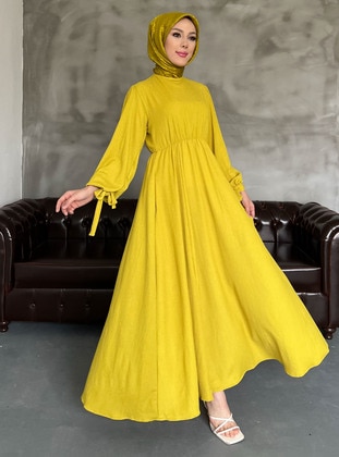 Olive Green - Modest Dress - Nergis Neva