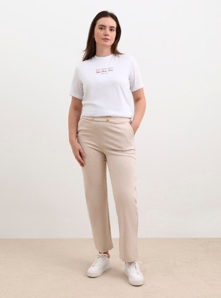 Beige - Plus Size Pants - Alia