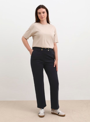 Navy Blue - Plus Size Pants - Alia