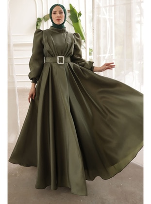 Khaki - Fully Lined - Modest Evening Dress - İmaj Butik
