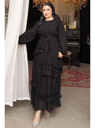 Black - Fully Lined - Modest Dress - İmaj Butik