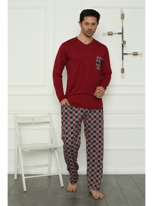 Burgundy - Men`s Pyjama Sets - Akbeniz