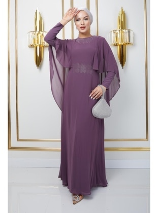 Lilac - Crew neck - Evening Dresses - Olcay