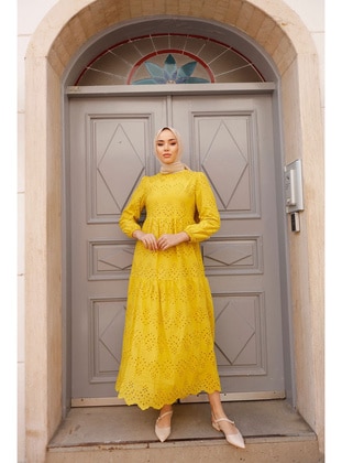 Yellow - Modest Dress - Benguen