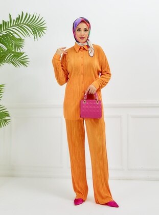 Orange - Unlined - Suit - Moda Echer