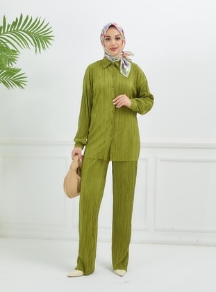 Green - Unlined - Suit - Moda Echer