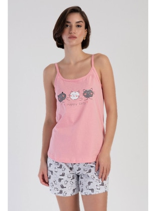 Pamuklu Kadın Ip Askılı Şortlu Pijama Takım , 401056