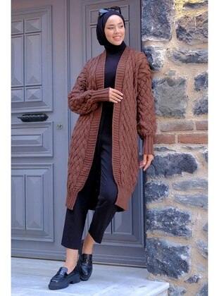 Brown - Knit Cardigan - Hafsa Mina