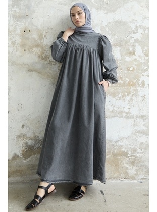 Grey - Dog collar - Unlined - Modest Dress - InStyle