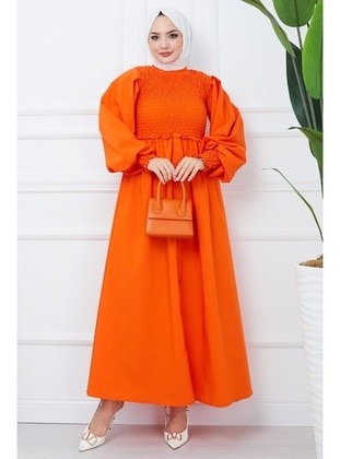 Orange - Modest Dress - Hafsa Mina