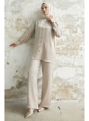 Stone Color - Unlined - Cuban Collar - Suit - InStyle