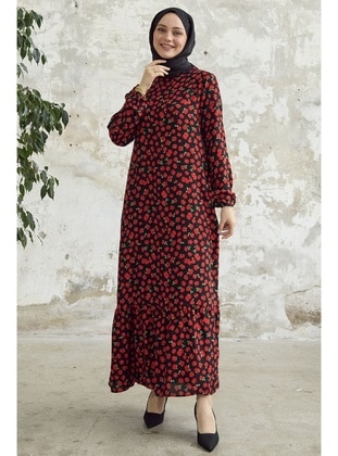 Red - Cuban Collar - Unlined - Modest Dress - InStyle