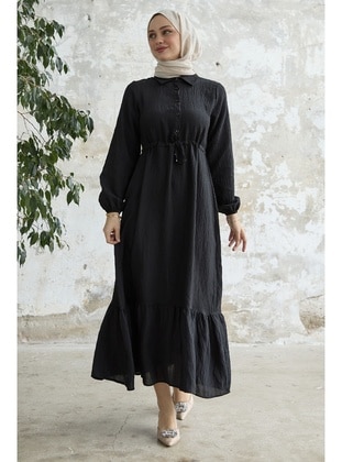 Black - Cuban Collar - Unlined - Modest Dress - InStyle