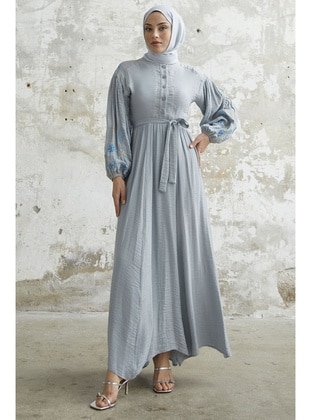 Grey - Crew neck - Unlined - Modest Dress - InStyle