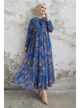 Blue - Fully Lined - Modest Dress - InStyle