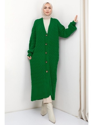 Green - Knit Cardigan - Hafsa Mina