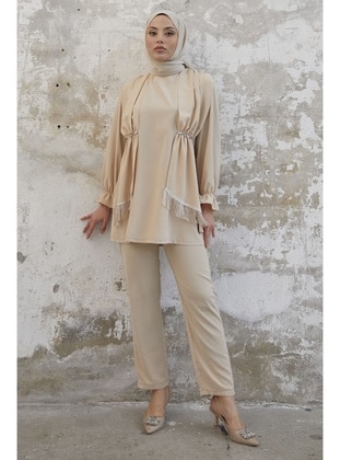 Beige - Unlined - Suit - InStyle