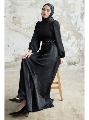 Black - Crew neck - Unlined - Modest Dress - InStyle