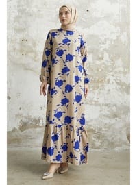 Saxe Blue - Floral - Crew neck - Unlined - Modest Dress
