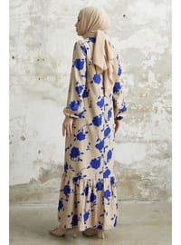 Saxe Blue - Floral - Crew neck - Unlined - Modest Dress