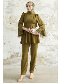 Olive Green - Unlined - Double-Breasted - Suit
