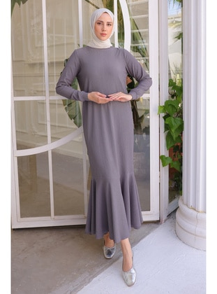 Grey - Unlined - Modest Dress - İmaj Butik