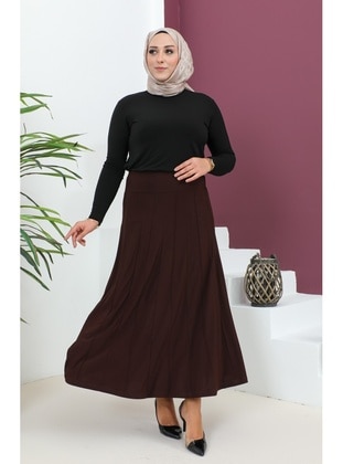 Brown - Plus Size Skirt - GELİNCE