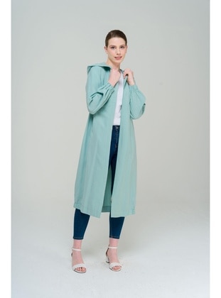 Mint Green - Unlined - Hooded collar - Topcoat - Olcay
