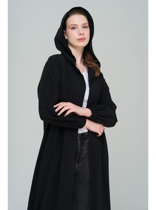 Black - Unlined - Hooded collar - Topcoat - Olcay