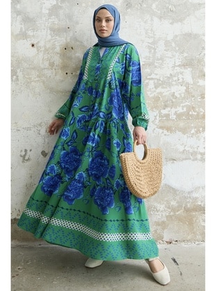 Green - Crew neck - Unlined - Modest Dress - InStyle
