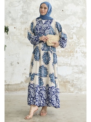 Blue - Crew neck - Unlined - Modest Dress - InStyle
