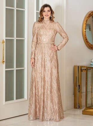Gold color - Modest Evening Dress - Ahunisa