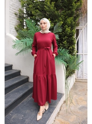 Burgundy - 450gr - Modest Dress - Burcu Fashion