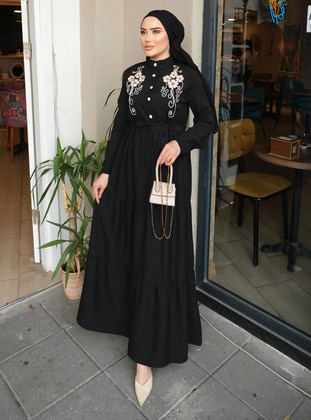 Black - Modest Dress - SAHRA BUTİK