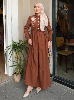 Brown - Modest Dress - SAHRA BUTİK