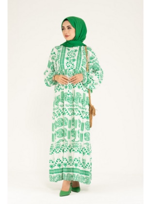 Green - Modest Dress - Sevitli