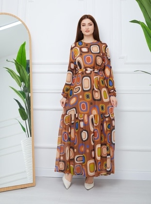 Brown - Modest Dress - Olcay